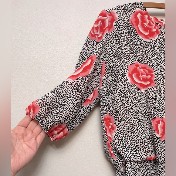 Vintage Animal Spot Rose Midi Dress, Sz 12 - Picture 4 of 7